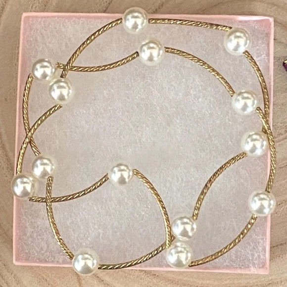 Women Bracelets Simulated Pearl Multi Layers Bracelet White Gold Fashion Jewelry - Picture 3 of 4